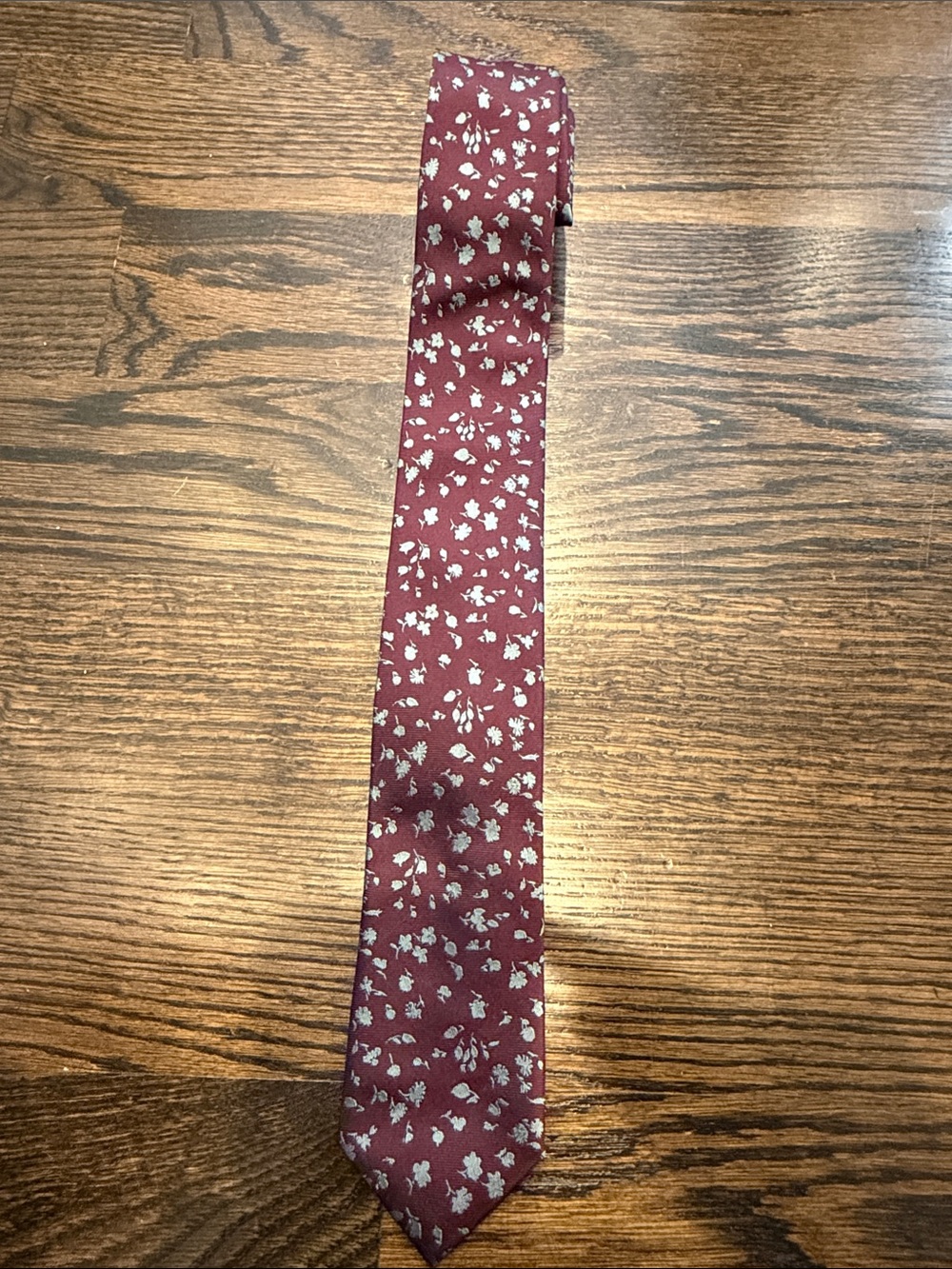 Paul Smith Burgundy Silk Tie with Silver Floral Motif